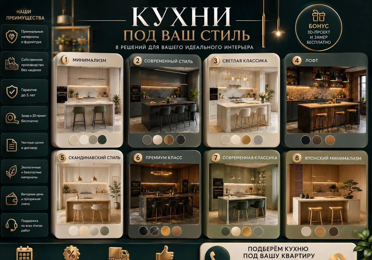 Кухня с островом и хранением