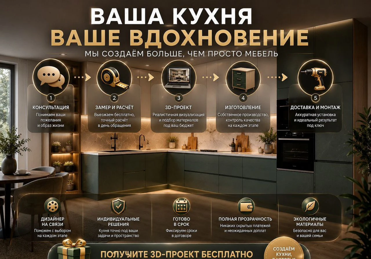 Кухня с островом и хранением
