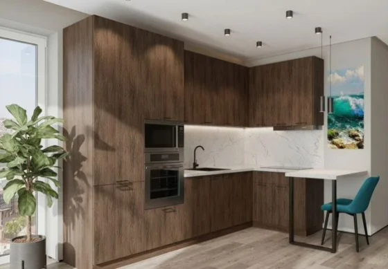 Модульная кухня Флэт-06 Brown Casella Oak, столешница Пирит